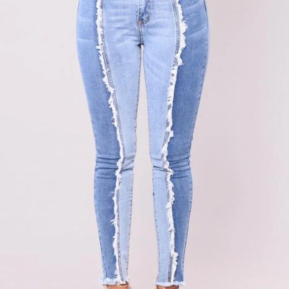 Fashion Nova Patchwork Colorblock Jeans Medium Wash Colored Denim - Picture 9 of 9